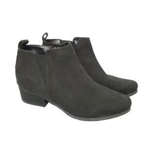 Blondo Nubuck Leather Ankle Boots 9.5 Black Waterproof Heeled Bootie Elastic Zip